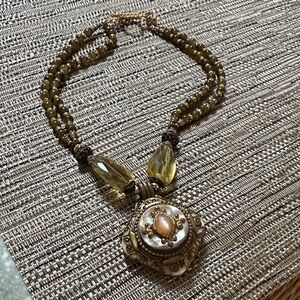 Vintage-Inspired Gold and Brown Beaded Necklace